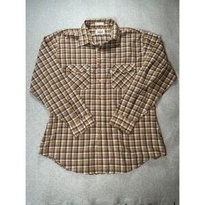 Levis Vtg Western Shirt mens Large Sawtooth Plaid Brown Button Up Long Sleeve